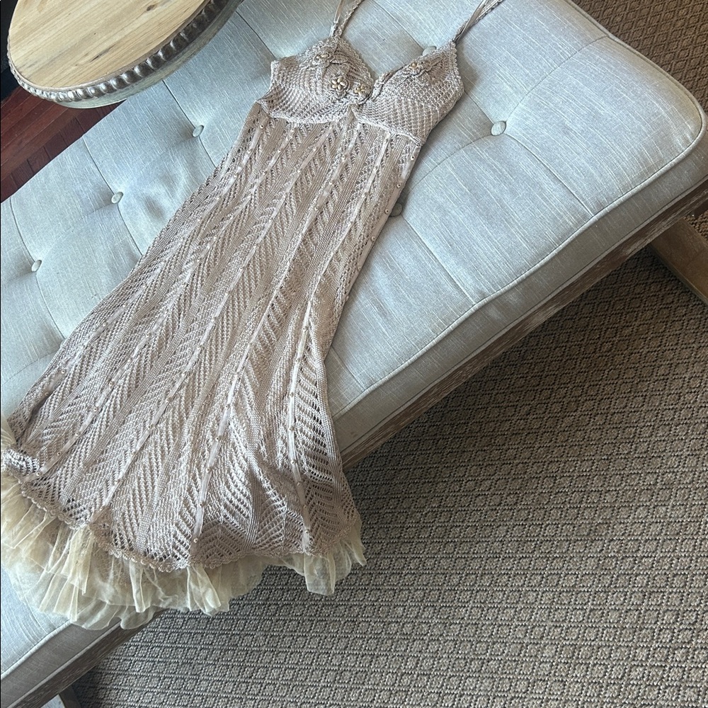 Sue Wong Y2k Beaded Crochet Slip Dress